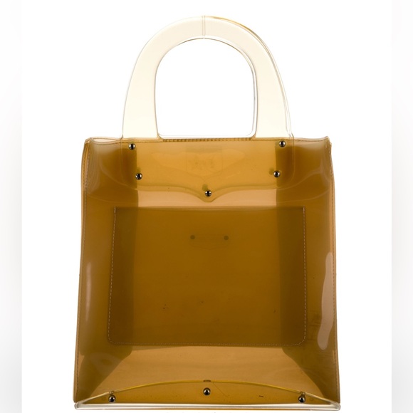 Barry Kieselstein-Cord vintage vinyl pale yellow / brown top handle bag acrylic - Picture 3 of 6